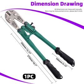 Swpeet 1Pcs 14 Inch Heavy Duty Bolt Cutter Pliers, Wire Breaking Plier with Rubber Black-Green Ergonomic NonSlip Handles, Lock Cutter for Cutting Chain Lock, Cable and Wire Mesh