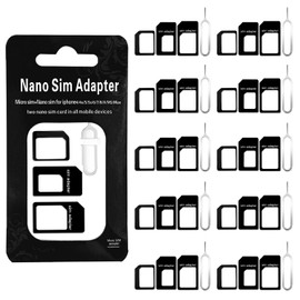 Nano Micro SIM Card Adapter - Standard 4 in 1 Converter Kit with Steel Tray Eject Pin Black Pack of 10