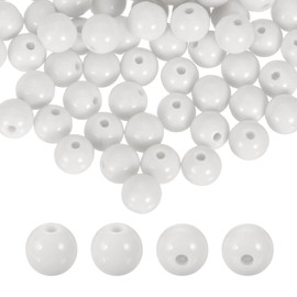 HARFINGTON 100pcs White Acrylic Round Beads 10mm Dia 1.9mm Hole Plastic Resin Smooth Balls Loose Bead for Jewelry Making Bracelets Necklace Earrings DIY