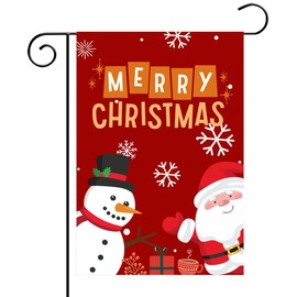 Merry Christmas Garden Flag 12x18 Inch Double Sided - Premium Xmas Yard Flag for Outside - Santa Claus Snowman Red Winter Holiday Durable Burlap Small Vertical Outdoor Decorative Flag for Home Decor