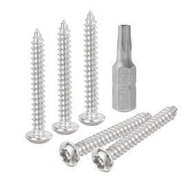 sourcing map M4 x 30mm Button Head Torx Security Sheet Metal Screws, 10pcs 304 Stainless Steel Tamper Resistant Self Tapping Screws, Anti-Theft Wood Screws with T20 Bit (Silver)