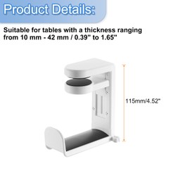 HARFINGTON Headphone Stand Holder 360 Degree Adjustable Clamp Desk Hook Clamp 0.39"-1.65" Clamping Range PC Gaming Headset Stand for Headphone Earphone, White/Black
