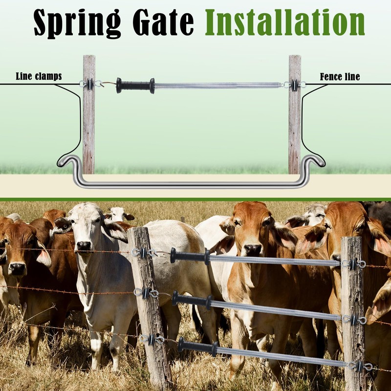 Hicarer 8 Set Electric Fence Spring Gate Handles Kit, Fence