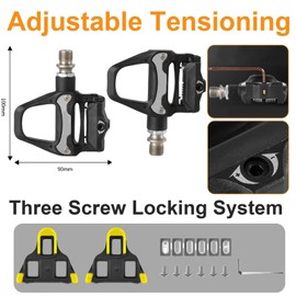 Kocusu Bicycle Pedals with SPD-SL Pedals, SPD-SL Cleats with Du+ Bearings, Click Pedals 9 x 10 cm, Road Bike Pedals Compatible with SPD-SL System for Road Bike, Long Distance Riding, Outdoor