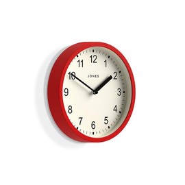 JONES CLOCKS® The Spin - Small Clock - Round Wall Clock - Kitchen Clock - Living Room Clock - Office Clock - Decorative Home Accessories - Modern Wall Clock - Modern Wall Clock (Red)