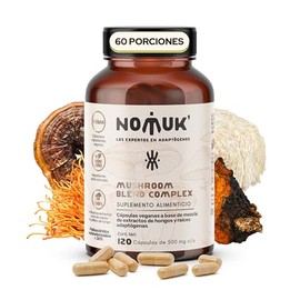 Mushroom Blend Complex Mezcla de Hongos Adaptogenos Cordyceps Reishi Chaga Melena de Leon Capsulas 120 Pequeñas Veganas Naturales Sin Gluten Apto Keto Perfecto para integrar en tu día a día