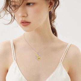 ONEFINITY Bee Necklace 925 Sterling Silver Honeycomb Cute Sunflower Pendant Necklaces Bee Jewelry Gifts For Women