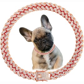 Collar de cadena de oro rosa con brillo, collar de metal de diamantes brillantes con diamantes de imitación brillantes, collares de gato de eslabones cubanos para perros pequeños, medianos y grandes,