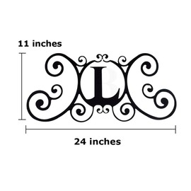 24 Inch House Plaque Letter - Wrought Iron Metal Scrolled Monogram Initial Letter Home Door Wall Hanging Art Decor Family Name Last Name Letter Sign (L, 24 x 11 inches,Thick 2mm) Christmas Gift