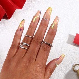 MLEN DIARY Press on Nails Coffin Medium Fake Nails Acrylic Full Cover Stick on Nails Valentines False Nails for Women and Girls (24 PCS)