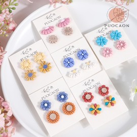 Puocaon Small Flower Clay Cutters - 16 Pcs Small Stud Earrings Polymer Clay Cutters, Mini Daisy Sunflower Clay Cutters for Polymer Clay Jewelry, Miniature Polymer Clay Earring Cutters