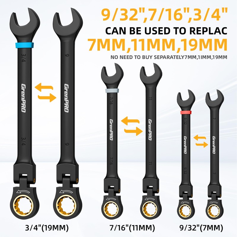 GRENPRO 23PC Flex Head Ratcheting Wrench Set SAE & Metric