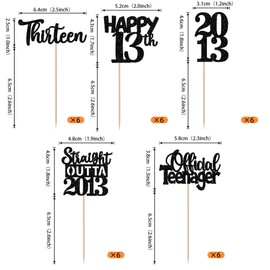 30PCS Black 13th Birthday Cupcake Toppers Glitter Thirteen Happy 13th Straight Outta 2012 Cupcake Picks for Cheers to 13 Years Birthday Anniversary Party Decorations Supplies