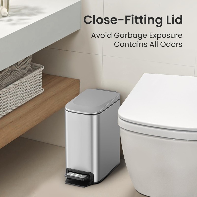Cesun Small Bathroom Trash Can with Lid Soft Close, Step