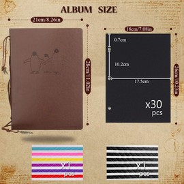 Scrapbook Photo Album, AIOR DIY Memory Book Vintage Leather Wedding Guest Book with 60 Black Pages, Travel Gifts Birthday Anniversary Presents for Women Men Kids, 11 x 8.3 inch, Penguin