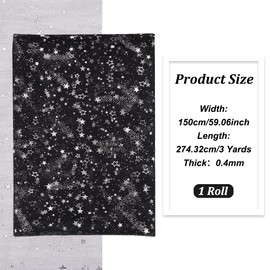 BENECREAT 3Yard/2.74M Black Sequins Star Lace Fabric, 1.5M/59" Silver Stamping Star Mesh Lace Fabric for DIY Handmade Clothing Wedding Dress Home Decor, 0.4mm Thick