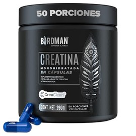BIRDMAN Creatina Monohidratada de Alta Pureza en Cápsulas | Pre Workout y Post Workout | Sin Cafeína | Sin Gluten | Sin Azúcar | Sin Sabor | 50 Porcio