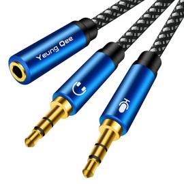 Yeung Qee Headphone Mic Splitter CTIA Standard 3.5mm Female to 2 Dual 3.5mm Jack Male Microphone Audio Y Splitter Adapter Cable Compatible with PC,Laptop Desktop, Gaming Headset, Speaker (blue,30cm)