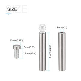 METALLIXITY Sign Spacer Screws (12 x 100 mm) 5 Pieces Stainless Steel Advertising Screws Glass Acrylic Nail - for Picture Frame Sign Display