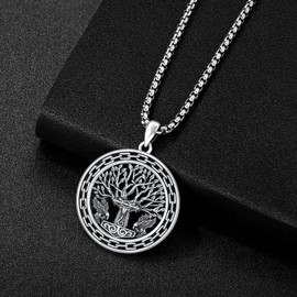 Aniu Viking Necklace 925 Sterling Silver, Viking Tree of Life / Bear Paw / Odin / Wolf / Arrowhead / Thor's Hammer Chain Amulet Nordic Viking Jewellery for Men Women, Sterling Silver