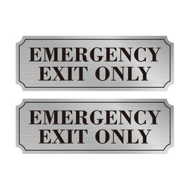 2PCS Emergency Exit Only Signs Sticker，Self Adhesive Water & Fade Resistant Black Silver Exit Only in Emergency Sign for Business, Schools, Offices, Storage Rooms, Hospitals