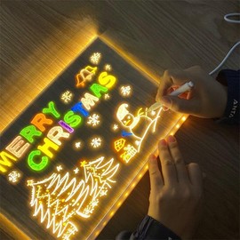 LED Note Boards with 7 Colors Markers 11.8"X7.9" Dry Erase Boards Doodle Glow Boards Rewritable Message Boards, Led Drawing Boards for Kids with Stand,Writing Boards Scribble Boards