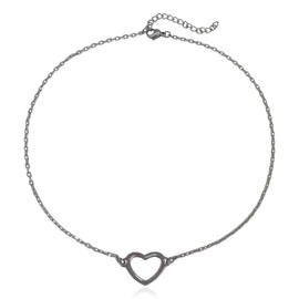 Stainless Steel Open Heart Handmade Adjustable Dainty Choker Necklace 14" +2" Extender