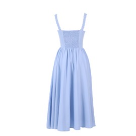 Summer Corset Midi Dress Formal Flowy A Line Lace Spaghetti Strap Wedding Guest Dresses for Women Sundress with Pockets Blue
