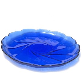 Arcoroc NEW Arcoroc France Cobalt Blue Scalloped Swirl Textured Glass DINNER Plate 9.5"