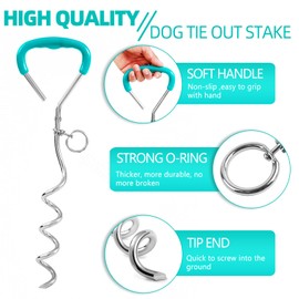 Snagle Paw Dog Tie Out Stake and Run Cable, 20FT Long Lead with Yard Stake, Chains for Outside, Leash Camping & Beach, Tether Medium Large Dogs, Ice Blue