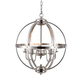 Modern Dining Room Light Fixture 5 Light Sphere Chandelier Brushed Nickel Farmhouse Light fixtures for Dining & Living Room, Foyer and Kitchen, Hallway and Entryway…