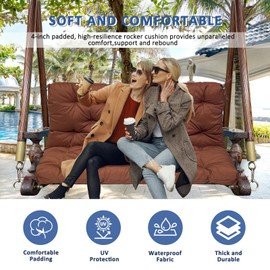 QLWY-MQL Porch Swing Replacement Cushions: 2-3 Seater Outdoor Waterproof Swing Cushions with Ties - Thick Swing Cushion with Backrest for Garden Patio Furniture Loveseat