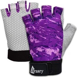 Drasry UV Fishing Gloves Fingerless Sun Protection Men Women UPF50+SPF for Kayaking Paddling Hiking Sailing Rowing Driving (XL, purple)