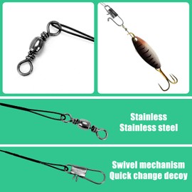 60PCS Wire Traces Pike Fishing, Fishing Leaders with Swivels, 5 Sizes Fish Line Stainless Steel Wire with Swivel Buckles Fishing Line for Lures Bait Rig Hooks Fishing(3.9/5.9/7.8/9.8/11.8in)