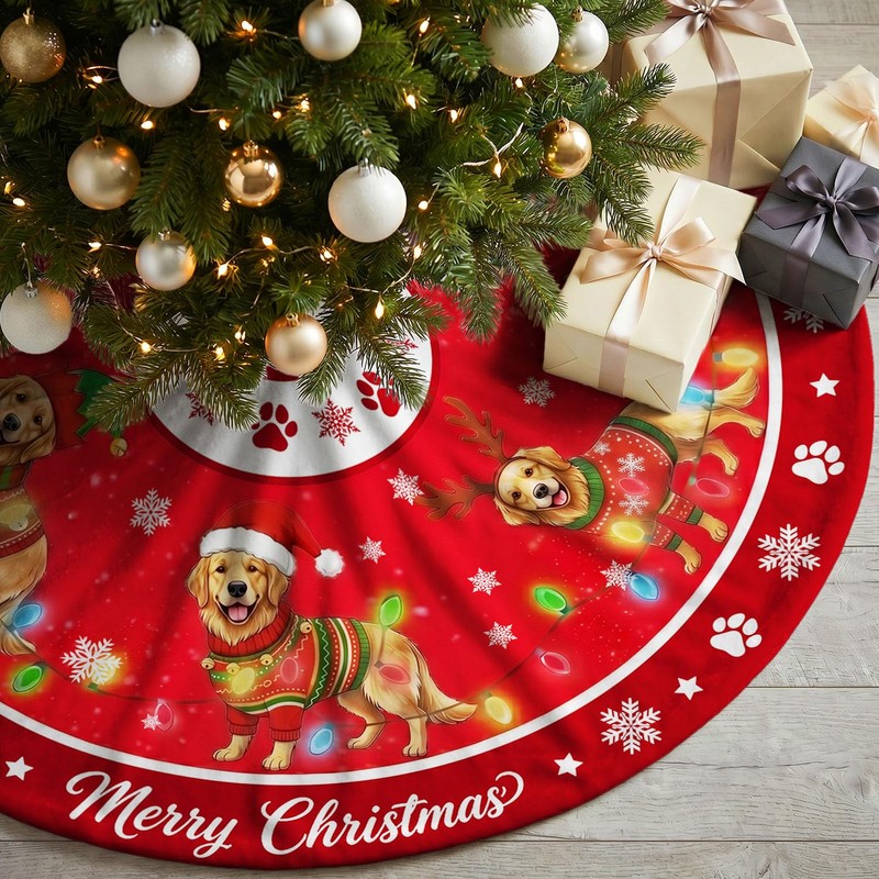 Golden Retriever Christmas Tree Skirt 48 Inch for Indoor Outdoor