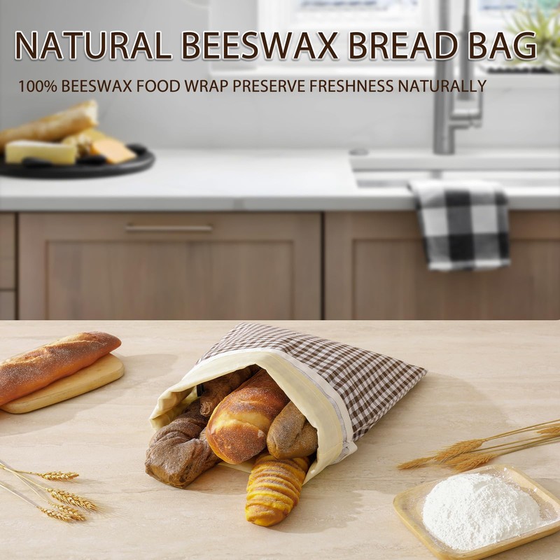2-Pack Reusable Beeswax Bread Bags for Sourdough, Natural Linen Bag