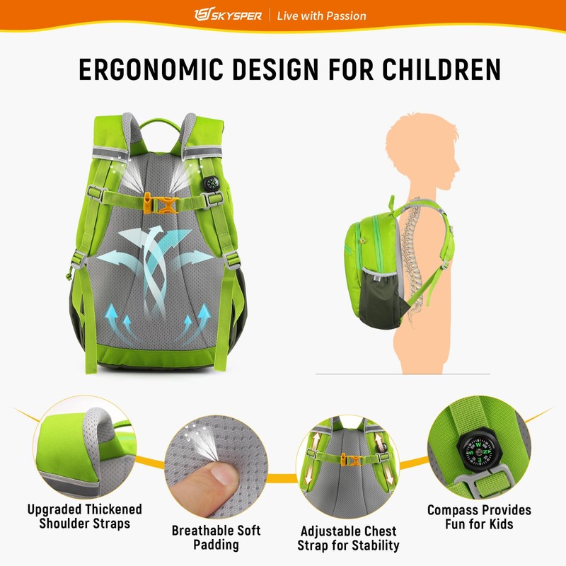 SKYSPER Children's Backpack 10L Hiking Backpack with Chest Strap Boys