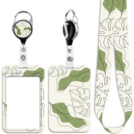 Juanooo ID Lanyard Card Holder & Retractable Badge Reel Clip Cute Neck Lanyard for Keys ID Badge Holder for Women Girls Teachers(Leaf)