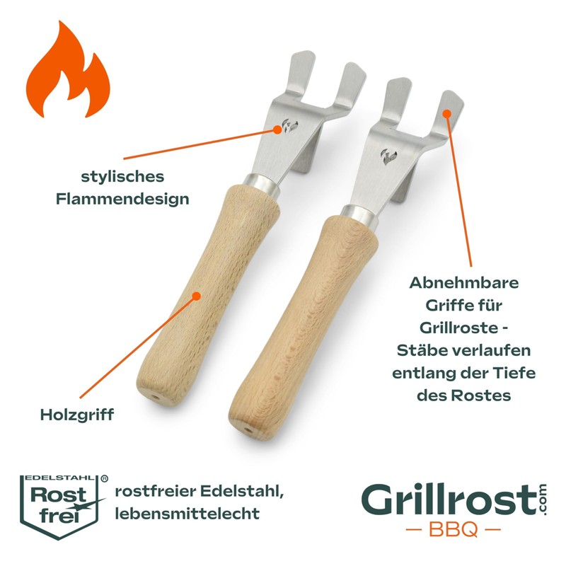 Universal handles, stainless steel grill grate lifter, removable, robust for