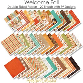 Miss Kate Cuttables Paper & Sticker Kit - Welcome Fall - 20 Double-Sided 12x12 Papers with 39 Designs & 1 8X12 Sticker Sheet - Scrapbooking Card Making Crafting