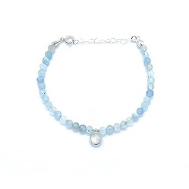 Damen Armband Aquamarin 4mm dick Mond Stein Anhänger 6mm Sterling Silber 925 verstellbar von 16cm bis 19cm