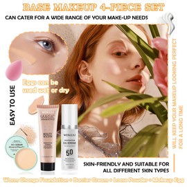 Color Changing Foundation,Non-Greasy Loose Setting Powder Long Lasting Moisturizing BB Cream for Women,Full Coverage Liquid Foundation Face Primer Base Makeup Set with Makeup Sponge