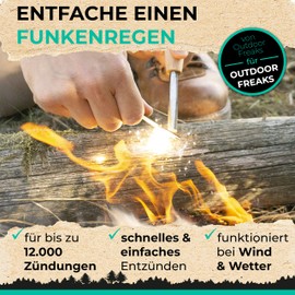 Set: Fire Steel 10 mm + 6 x Tinder | Flint with Handmade Wooden Handle for Even Better Sparks | Fire Starter + Tinder for Outdoor Fire Steel + Paracord + Emergency Whistle + Bag