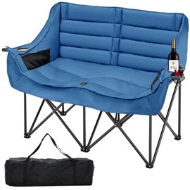 Lilypelle Oversized Double Camping Chair, 2 Person Camping Chair Loveseat, Heavy Duty Padded Camping Couch, Portable Folding Chair w/Carry Bag Steel Frame for Camp Lawn Picnic Sports - Color: Blue