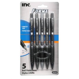 Forma 1.0 mm Ball Point Retractable Black Ink pens (various barrel colors - shades of black,) 5-ct.