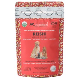 PURE REISHI >35% β-glucans, 100% Mushrooms Fruiting bodies Extract for Dogs & Cats Immune & Digestive system health, Anti-inflammatory, Antioxidative for Canine & Feline Longevity & health