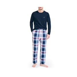 Nautica Men's Soft Woven 100% Cotton Elastic Waistband Sleep Pajama Pant, Red/Blue, X-Large