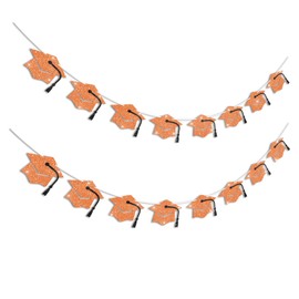 Vofrise Graduation Decorations Class of 2025 Orange and Black Graduation Banner Glitter Pre-strung Graduation Cap Banner for 2025 Grad Decor Party Supplies