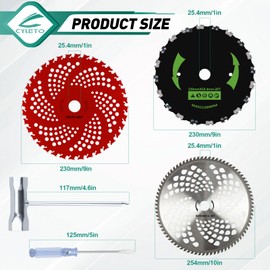 9" x 36 Teeth Carbide Tipped Blades 9" x 20T Chainsaw Tooth Brush Cutter Blades 10" x 80T Carbide Tip Blades with Universal Adapter Kit Trimmer Head fit for WeedEater