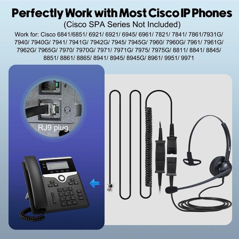 MKJ Telephone Headset for Cisco Phones, Wired Headphones with Microphone